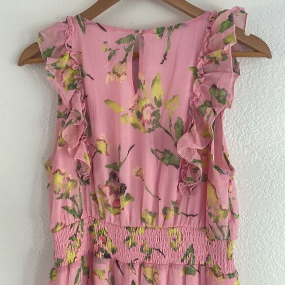 NWT Adyson Parker Smocked Waist Sleeveless Ruffle Midi Dress in Pink Sz S - Picture 9 of 10